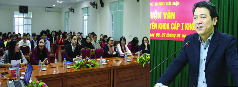 Gs.Ts Nhà giáo Ưu tú Nguyễn Thanh Bình, Phó Hiệu Trưởng trường Đại học Dược Hà Nội phát biểu tại buổi bảo vệ Luận văn.